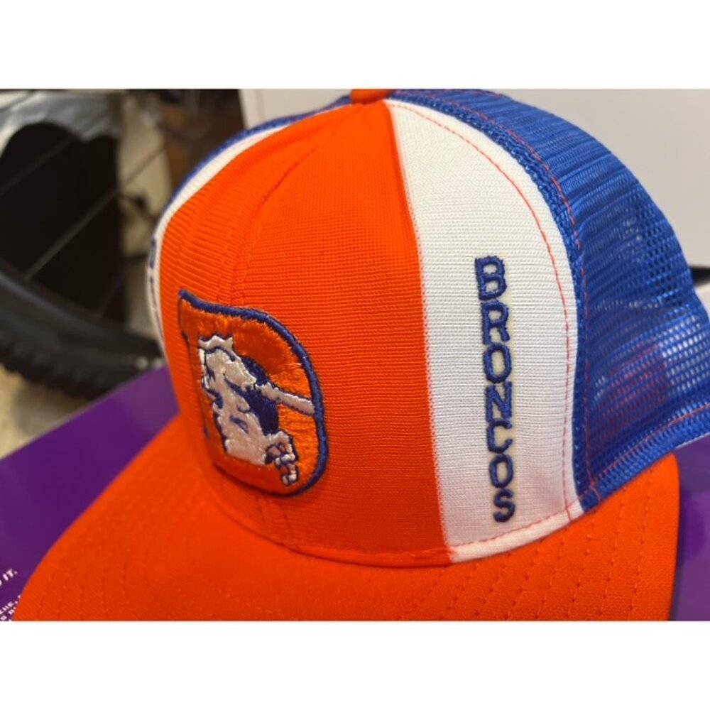 Denver Broncos Vintage AJD Lucky Stripe Orange Blue Snapback Cap Hat OSFM VTG - Picture 4 of 10